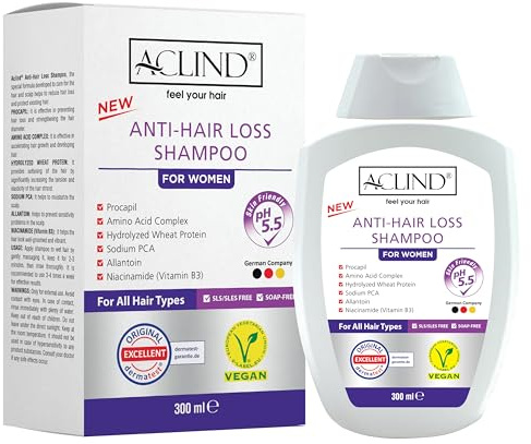 Aclind Anti-Hair Loss Shampoo VEGAN 300 ml Anti Haarausfall-Shampoo Fördert das Haarwachstum und aktiviert die Haarwurzel Gegen Haarausfall, Für jeden Haartyp. Dermatologisch getestet. PZN:18376467
