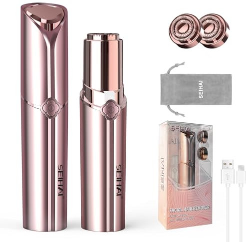 Épilateur Visage Femme Rechargeable Via USB Épilation Visage Femme SEIHAI, Épilation Visage Femme Indouleur, Rasoir Femme Visage Pour Lèvre Supérieure, Menton, Inclus 2 Têtes De Rechange