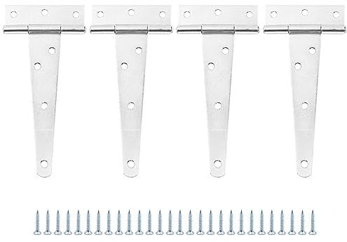 Set of 4 ZONADAH Garden Shed Door Hinge Heavy Duty Strap Tee Hinge 127mm/5inch Rustproof T Hinges Gate Door Barn Wrought with Screws for Gates Shed Doors Windows Fence Garden Storage Rooms