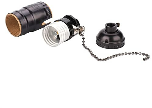 TOPINCN Antike Zugkette Lampenfassung E27 Aluminium Vintage Mit Zugkette Schreibtischlampe Beleuchtungshalter Schraubsockel (Schwarz)