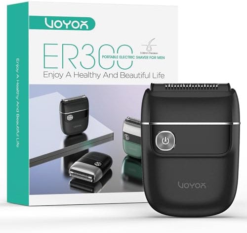 VOYOR Folienrasierer, Tragbarer Rasierer Herren Elektrisch Kabelloser und Wiederaufladbarer Usb Mini Rasierer Zum Rasieren von Bart, Kopf und Gesicht Wet & Dry Ideal Für Reisen ER300 (Schwarz)