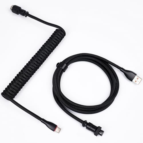 Sikai Cavo per tastiera a spirale, cavo per tastiera USB C per tastiera da gioco, cavo a spirale in due pezzi riavvolgibile, cavo in nylon intrecciato per tastiera/PC (nero)