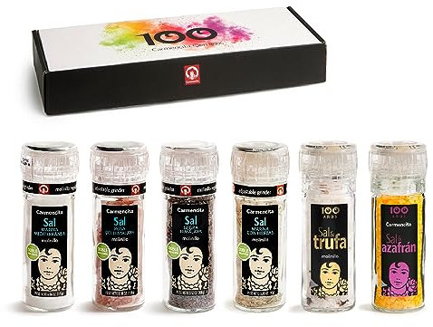 CARMENCITA - Pack Molinillos Sal | Sal Rosa del Himalaya | Sal Negra del Himalaya Kala Namak | Sal y Trufa | Sal y Azafrán | Sal Marina Mediterránea| Sal Marina con Hierbas| Sal para cocinar | Pack 6