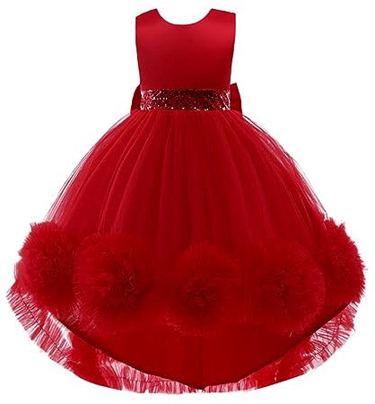 Lito Angels Robe Demoiselle d'honneur Ceremonie Mariage pour Enfant Filles Taille 9-10 Ans, Rouge (étiquette en Tissu 150)