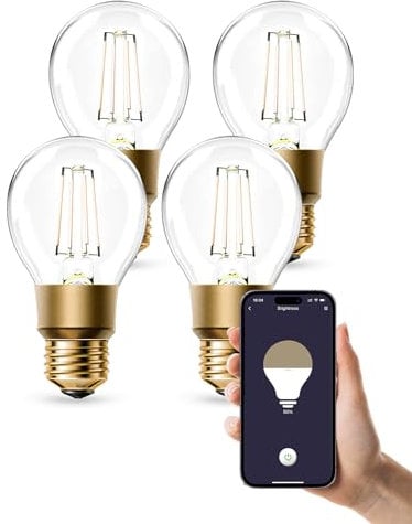 Refoss WLAN Glühbirne E27, Dimmbare LED Glühbirne Vintage, Warmweiß, 6W (Äquivalent zu 60W), A19 Smart Edison Bulb, Kompatibel mit Alexa und Google Assistant, Kein Hub Erforderlich