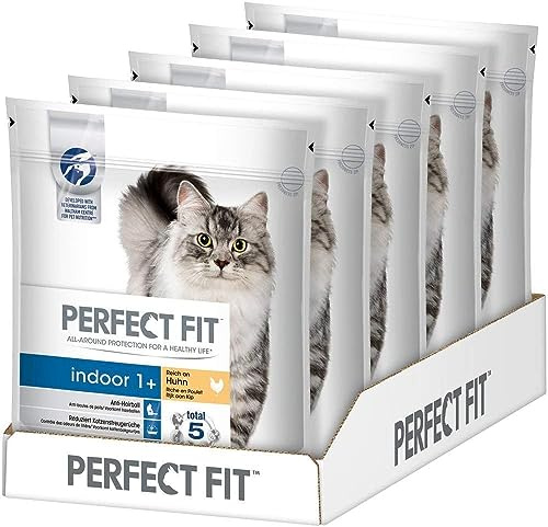 Indoor 1+ Katzentrockenfutter reich an Huhn, 5 Beutel, 5x750g – Premium Katzenfutter trocken für Erwachsene Hauskatzen ab 1 Jahr, zur Unterstützung der Vitalität
