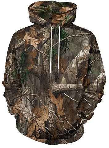 KAFFUL Felpa con Cappuccio da Uomo Classica da Caccia Mimetica, Felpa con Cappuccio in Pile, Caccia Camo, Medium