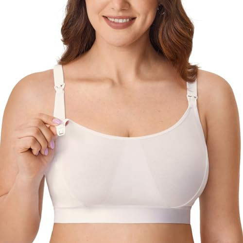 Gratlin Women's Nursing Bras Maternity Plus Size Breastfeeding Cotton Sleep Nursing Sports Bra Ivory 4XL
