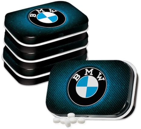 Nostalgic-Art Retro Pillendose, 4 x 6 x 1,6 cm, BMW – Logo Blue Shine (4er-Set) – Geschenk-Idee für BMW Accessoires Fans, Original Lizenzprodukt (OLP), mit Pfefferminz-Dragees, Vintage Design
