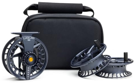 LAMSON Flüssige S-Serie Fliegenfischrolle, 3 Stück, All-Water, 1 Rolle und 2 Bonusspulen + Tragetasche, großer Dorn mit starker versiegelter Zugkraft, Druckguss-Aluminium
