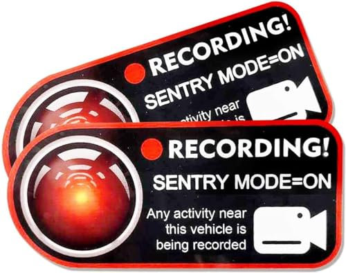 Sentry Mode Aufkleber kompatibel mit Tesla Model 3 Y X S Cybertruck Roadster Semi Zubehör Außenaufkleber Fensterwarnung Musterpaste zur statischen Absorption (2 Stück)