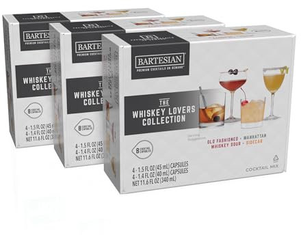 Bartesian Lot de 24 capsules mélangeuses pour amateurs de whisky pour machine à cocktails – Ensemble de capsules de mélange de cocktails à utiliser avec la machine à cocktails Bartesian