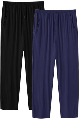 JINSHI Pantaloni Lunghi Pigiama Uomo Pantaloni Pigiama Lungo Modal Morbido Leggero Abbigliamento da notte Pantaloni da Salotto Casa Nero, Blu marino Taglia L