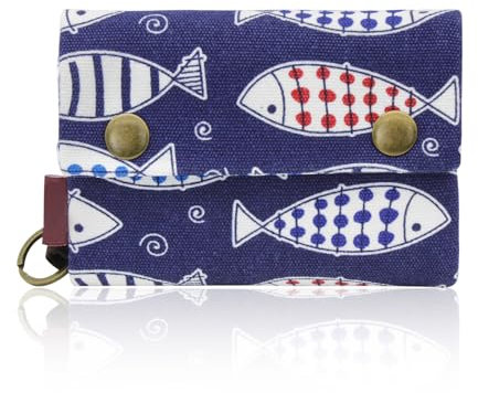 WisePoint Portafoglio Donna, Canvas Portafoglio Piccolo Porta Carte con Portachiavi per le Donne, Carino Porta Tessere Donna per Carta di Credito, Moneta, Contanti, Ricevuta(Pesce)