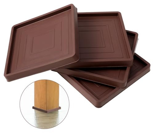 PEOVLVN 4 Pack Furniture Coasters, 3.5inch Square Furniture Pads for Hardwood Floors Non Slip Furniture Floor Protectors for Bed Couch Chair Leg Stoppers Rubber Furniture Cups (Brown)