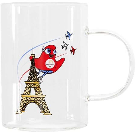 PARIS 2024, CJO40111, Mug Droit en Verre Oly Tour Eiffel 23 cl, Produit Officiel sous Licence, Tasse avec Anse en Porcelaine, Accessoire Parfait pour Savourer vos Boissons Préférées
