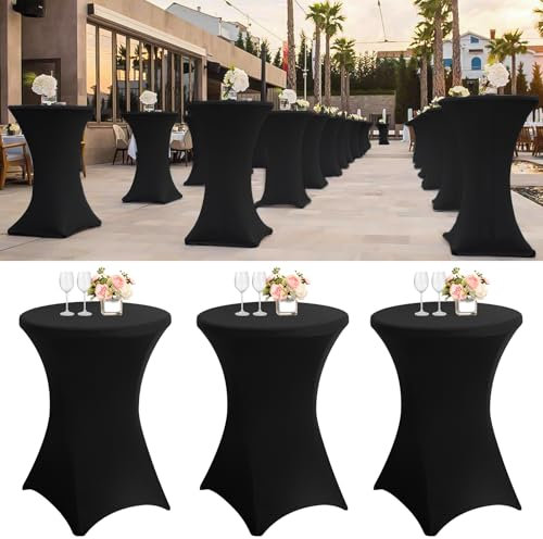 3 Stück stehtisch hussen stehtische Stretch Spandex Tischdecke 80cm, Elastische Stehtisch Husse Stehende Tischdecke für runden Tisch Hochzeit Geburtstagsfeier Bankett Bar Counter(Schwarz)