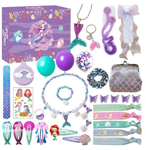 Adventskalenderboxen,Weihnachts-Countdown-Kalender, Adventskalender mit Weihnachtsanhängern für Mädchen, Schmuck für Kinder, Adventskalender 2024, leuchtende Farben Meerjungfrau für Mädchen, Schmuckhe
