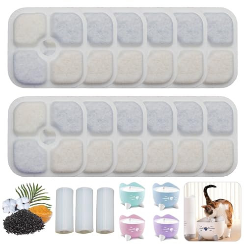 12 PCS Filtre Fontaine Eau Chat avec 3 Tuyaux, Filtre Fontaine Eau Chat Compatible Catit, Système de Triple Filtration, pour Une Fontaine à Eau de 2,5 L-3L