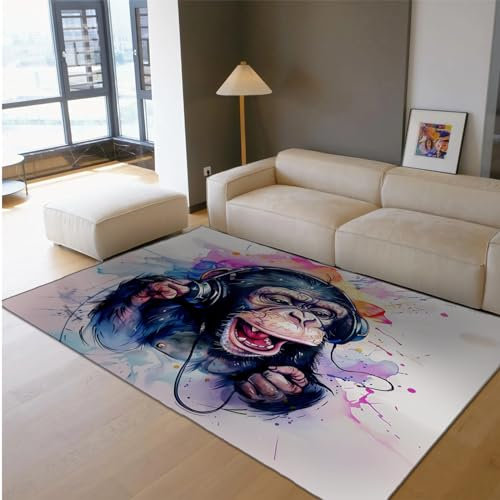 HOBBOY Graffiti Art Teppiche, 160 x 230 cm Teppich Lustige Gorilla Muster Bereich Teppiche Indoor Bodenmatte für Schlafzimmer Wohnzimmer Dünner Teppich Gamer Teppich