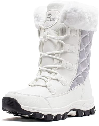 HOBIBEAR Damen Schneestiefel Warm Gefütterte Anti-Rutsch Wasserdicht Outdoor Winterstiefel Weiß EU 40