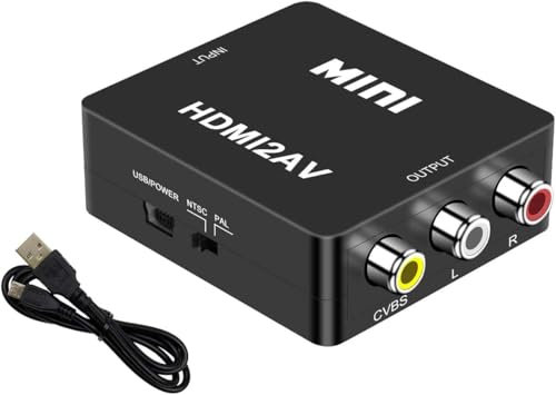 HDMI auf AV Composite AV CVBS Video Audio Konverter Adapter Unterstützung HDTV, 1080P HDMI auf AV Adapter für PC/Xbox/PS4/PS3/TV/VHS/DVD/Blu Ray, HDMI auf AV mit USB Kabel