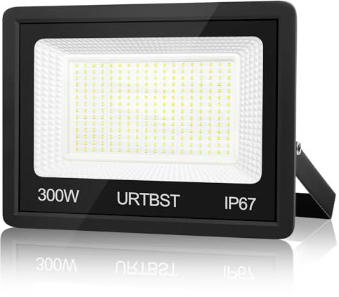 URTBST Focos LED Exterior 300W,30000LM Foco LED Exterior IP67 Impermeable Proyector LED Exterior,7000K Super Brillante Blanco Frío Foco Proyector LED,Foco LED para Garaje,Gardín,Fábrica,Patio