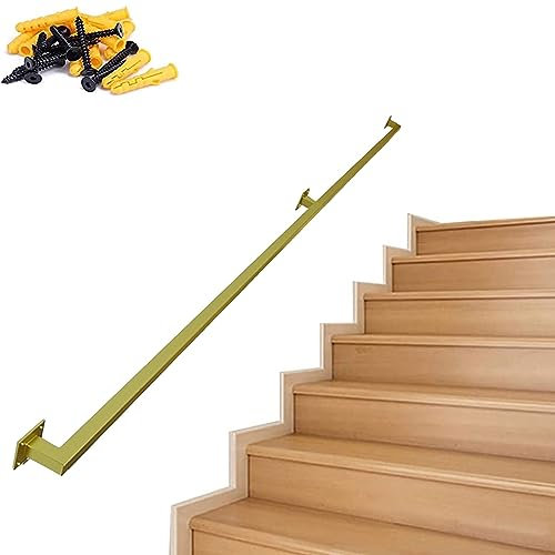 Moderner Goldener Treppenhandlauf, 1/2/3/4/5/6 m Vierkantrohr-Geländer-Handläufe, Wandmontage, Treppengeländer für Außenstufen oder Innentreppen – Komplettset (Größe: 16,4 Fuß/500 cm)