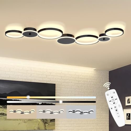BAYHT Deckenleuchte LED Wohnzimmerlampe Schwarz Runde LED Deckenlamp Dimmbar 62W 5300LM mit Fernbedienung 3000K-6500K Geeignet für Wohnzimmer, Deckenleuchte Schlafzimmer