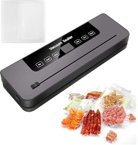 Vakuumiergerät, 6 in 1 Vakuumierer Vakumierergerät für Lebensmittel, Vacuum Sealer mit Schneider und Beutelspeicher für Sous Vide Kochen und Lebensmittel Bleiben, 120W, 60KPA