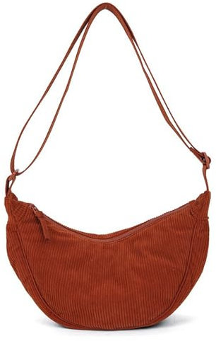 Amexo Cord Crossbody Tasche Damen Halbmond Umhängetasche mit Schultergurt Einstellbar Retro Dumpling Bauchtasche für Einkaufen Dating Reisen und Arbeiten (Orange)