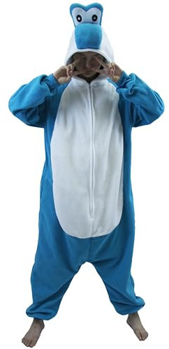 LaKigurumi Blau Yoshi Damen-Fleece-Pyjama für Erwachsene, Unisex, fünf Farben, Unisex-Tier-Onesies, neuartiger Pyjama, Nachtwäsche, Halloween-Homewear, einteilig, Cosplay-Kostüm