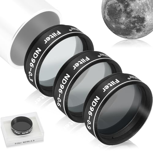 Alstar Moon Filter 1.25 Inch Telescope Moon Filter Kit, 3 Pcs Neutral Density Filters ND96-0.9/0.6/0.3 Set with Metal Cell, Reduces Glare & Enhances Lunar Details for Astronomy Observation