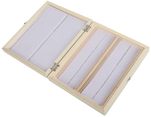 100pcs Biology Glass Prepared Microscope Slides Wooden Slide Storage Box Case with Metal Buckle for 100pcs Specimens, Specimens Slide Box