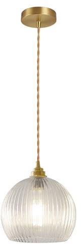 XIRYTU-H Industrie-Minimalistische Höhenverstellbare Pendelleuchte, Messingbasis & Strukturierte Glas, E27 Hängeleuchte für Esszimmer, Kücheninsel (Klar)