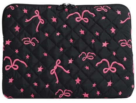 LYEAA Sac à main rembourré pour ordinateur portable de 11/13/15 avec nœud mignon, Noir L, 12.99x3.54x12.2inch