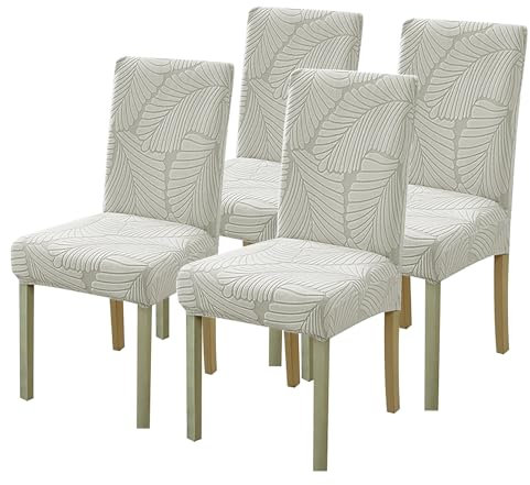 Foeska Lot de 4 Housses de Chaise Élastiques Lavables, pour Maison, Banquets et Restaurants (Beige)