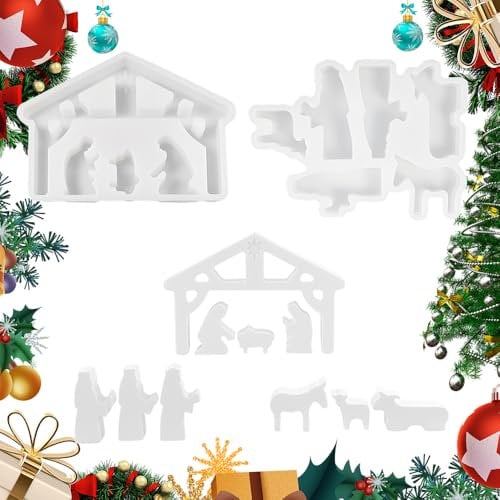 Krippenfiguren Gießform,2PCS Silikonform Gießform Krippe,Rayher Krippe Gießform,Silikonform Gips Weihnachten Krippe,Gipsform Weihnachten Krippe
