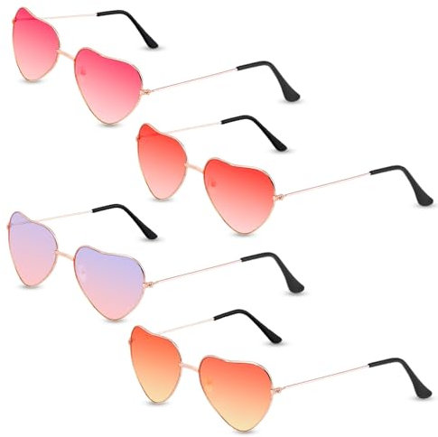 SREBIWO 4 Pack Herz Sonnenbrille, Herz Brille Hippie Gläser Retro Party Sonnenbrille Kostümzubehör für 60er 70er 80er 90er Party Foto Requisiten Geburtstagsfeier (A)