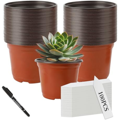 Anzuchttöpfe,Blumentopf Klein,Blumentöpfe,Pflanzentopf,100 Stück Anzuchtkasten Plastik 10cm,Pflanztöpfe Anzucht Aufzuchttöpfe mit 100 Stück Pflanzenschilder Zum Beschriften,Pflanzschilder Pflanztopf
