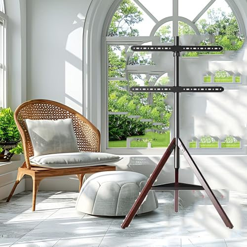 Portable TV Floor Stand - LCD TV Frame Floor Stand, TV Stand Tripod Stand for 32-75 Inch Flat/Curved TV Screens, Floor TV Stand with Shelf, Adjustable Height Swivel, Up To 50kgs