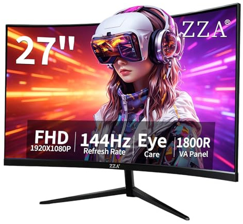 ZZA - 27 inch curved monitor with 1920 x 1080P | 100Hz/120Hz/144Hz 27 inch computer monitor with HDMI *1, VGA*1 and adjustable tilt, VESA compatible office monitor for