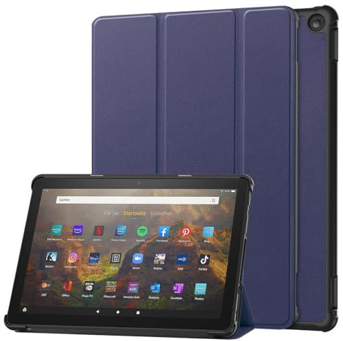 SATURCASE Funda para tablet Amazon Fire HD 10 2023 (13ª generación), piel sintética, plegable, función atril, delgada, ligera, función de encendido y apagado automático, color azul oscuro