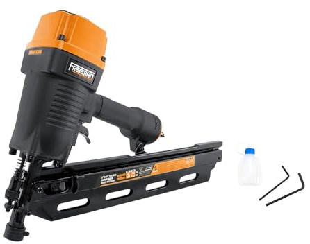 Freeman Pneumatic 21 Degree Framing Nailer with Nails | 2 – 3-1/2” Full Round Head Nails | Anti-Dry-Fire, Dual Trigger, Depth Adjust, and Comfort Grip | PFR2190NQ