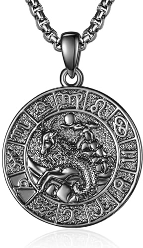 ADMETUS 12 Sternzeichen Halskette Silber 925 Tierkreiszeichen Anhänger Schmuck Runde Sternzeichen Konstellation Kette Geschenke für Männer mit 2.5mm 22+2 Rolo Ketten