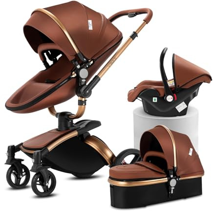 3 in 1 Baby Kinderwagen: Faltbarer Babyschale & Reversibler Babyschale mit großem UV-Schutz 50+ Dach & ultrastabilem Rahmen für Neugeborene bis Kleinkinder(Orange).