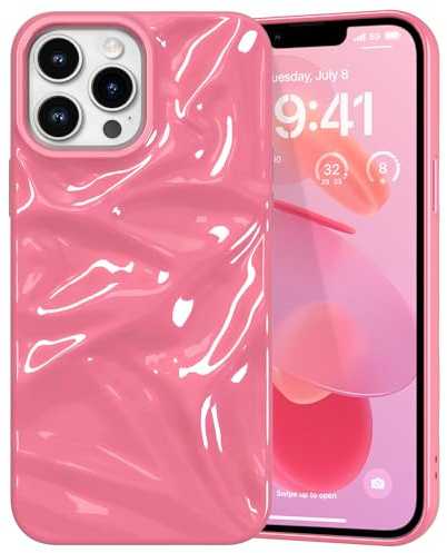 ZCDAYE for iPhone 13 Pro Max Case Stylish Water Ripple Design, Cream Pink | Soft TPU Phone Case, Unique Glossy Finish, Cute Pretty Protective Cases, Slim Fit Lightweight Comfy Phone Cover for Woman Man