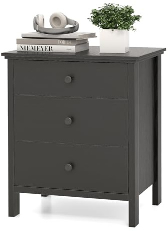 COSTWAY Nachttisch mit 3 Schubladen, Nachtschrank für Boxspringbett, Nachtkommode, Nachtkonsole, Beistelltisch für Schlafzimmer, Wohnzimmer, 56 x 45 x 66 cm (Schwarz)