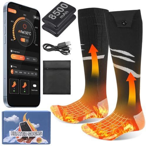 Olycism Calcetines Calefactables con App 8500mAh Batería Recargable Hombres Mujeres 4 Temperaturas Ajustables Ciclismo Al Aire Libre Camping Senderismo Motocicleta Esquí S Tamaños
