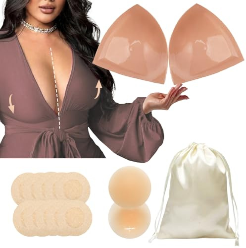 CUKIN Coussinets Soutien-Gorge Adhesif Double Face Reutilisable, Coques Légères Rembourrées Push-Up pour Poitrine Généreuse | Accessoire de Galbe,1 Paire